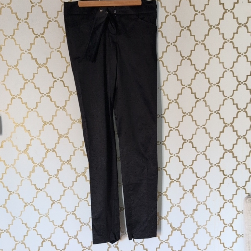 BCBGMAXAZRIA black satin pants with a belted waist